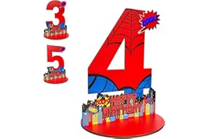 JHGCVX Spider 4th Birthday Number Sign Centerpiece, Spider Theme 4th Number Stand Sign, Wooden Table Decoration Photo Props for Spider 4th Birthday Decorations
