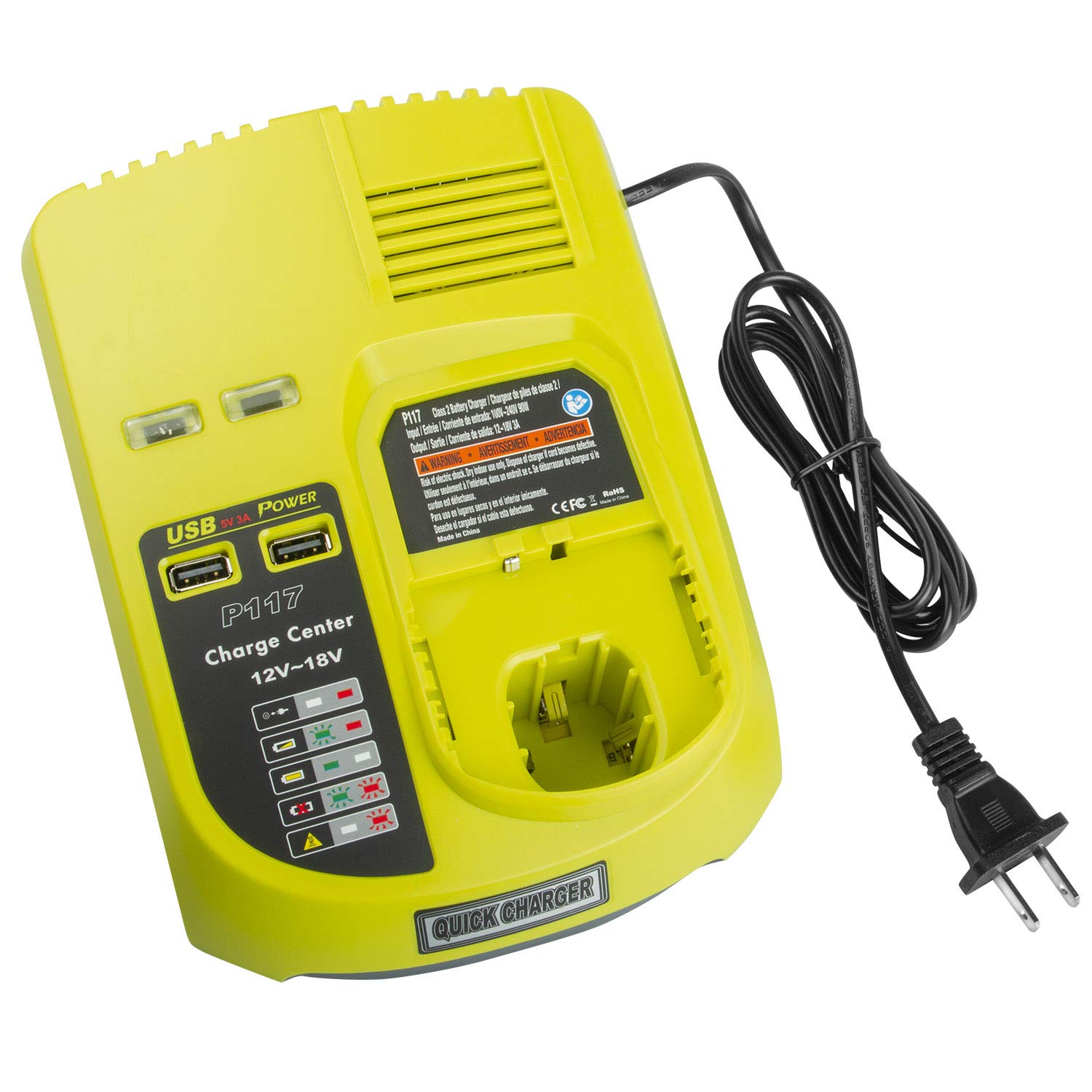 12V 14.4V 18V Dual Chemistry Replacement Charger for Ryobi P117 Charger ONE+ P118 P119 for Ryobi Lit