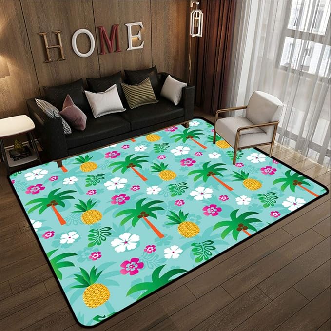 Pineapple Decor Area Rug, Lively Multi Colored Tropical