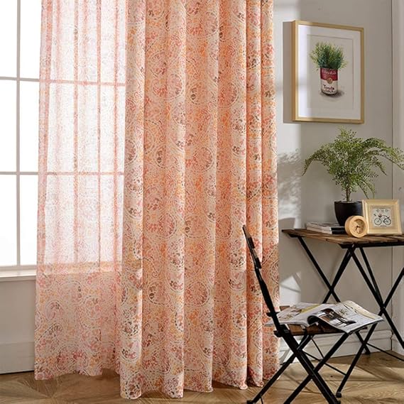 JUANstore Cortinas De Tul Estampadas Cortinas con Ojales Decorados