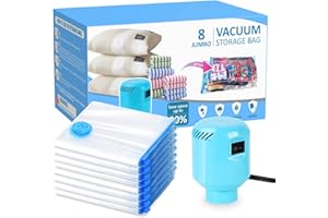 BAMCOO Vacuum Storage Bags for Blankets and Comforters 8 Jumbo Vacuum Seal Bags for Clothing Blankets Bedding with Electric Pump Compression Bag for Travel Luggage Jumbo Space Saver Storage Bag