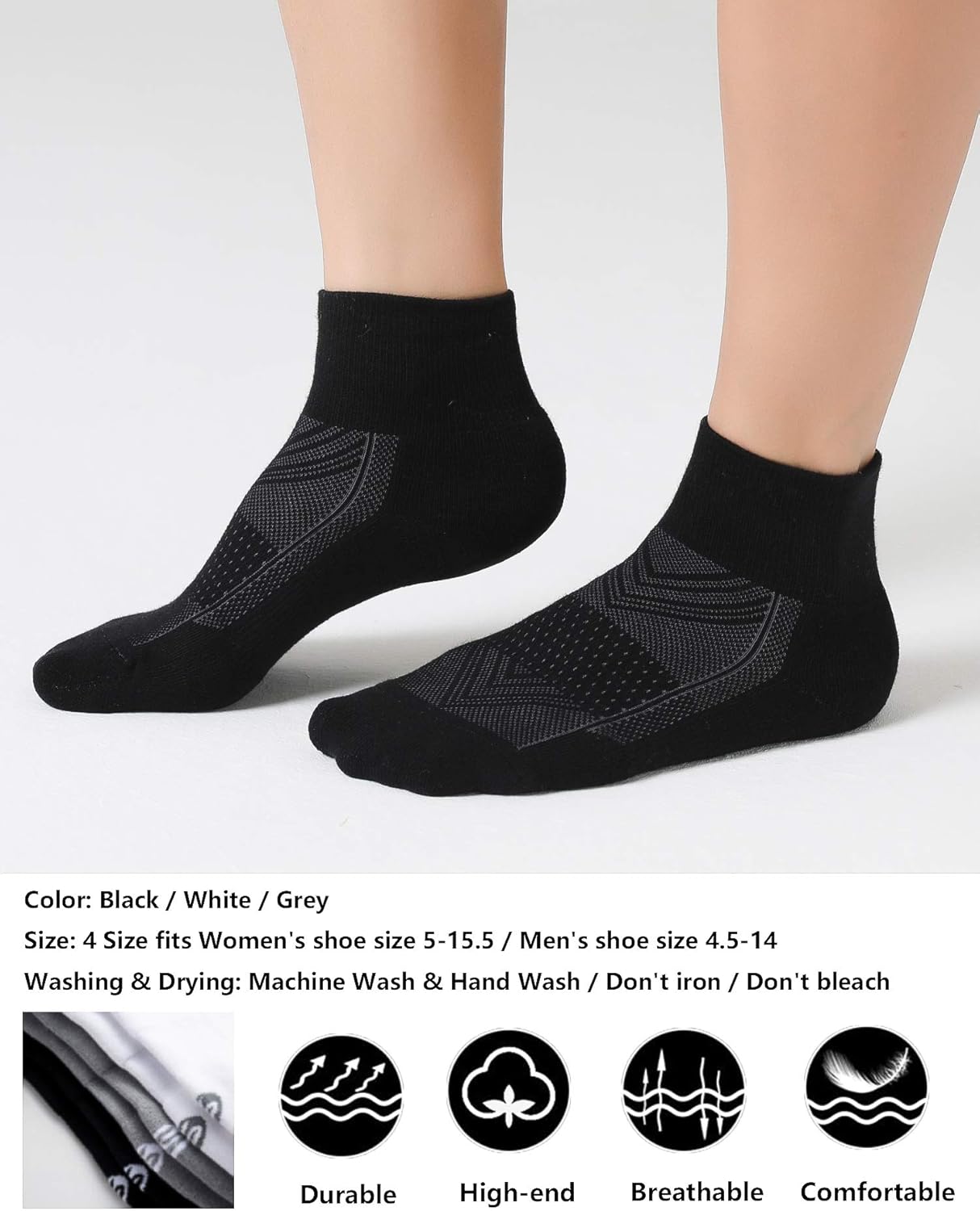 CelerSport 6 Pack Men's Ankle Socks with Cushion, Sport Athletic Running Socks: Clothing