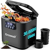 Growell 4L Electric Composter for Kitchen, 30,000H Brushless Motor, Black | Countertop Food Recycler with Dual Carbon Filters, Auto-Clean, Visible Window, LED Touch Panel, 3-Year Warranty