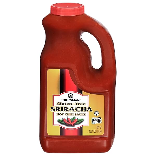 KIKKOMAN GLUTEN-FREE SRIRACHA HOT CHILI SAUCE, ASIAN-STYLE HOT SAUCE – GREAT FOR SANDWICHES, WRAPS, PASTA, NOODLES, SUSHI, POKE – WITH NO ARTIFICIAL COLORS – 4 LB 11 OZ