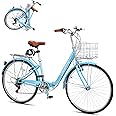 CamPingSurvivals Foldable Cruiser Bike 7-Speed Cruiser Bike 26Inch Women Bicycle with Ergonomic Upright Frame, Effortless 7-Speed Shifting and Lightweight Design for Adult Men and Women (Blue)