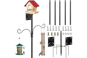 STATABSTA 94 Inch Bird Feeder Stand, Heavy Duty Bird House Pole With Shepherds Hooks, Adjustable Mount Kit for Garden, Wild Birds Watching, Water Feeder