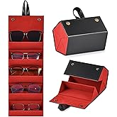 CO-Z 5-Slot Sunglasses Organizer, Folding Glasses Jewelry Storage Case with Mirror, Travel Sunglasses Case for Women & Men