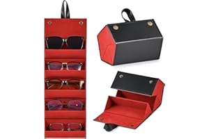 CO-Z 5-Slot Sunglasses Organizer, Folding Glasses Jewelry Storage Case with Mirror, Travel Sunglasses Case for Women & Men
