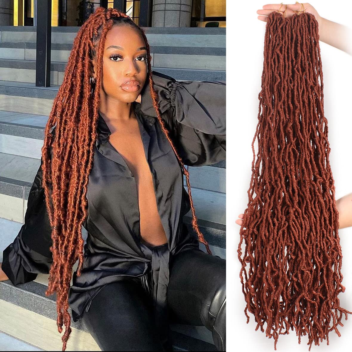 Leeven 30 Inch Copper Nu Faux Locs Crochet Hair 7 Packs Long Soft Locs Hair for Women 15 Strands/Pack Synthetic Goddess Faux Locs Crochet Hair Extensions 350# — image 1