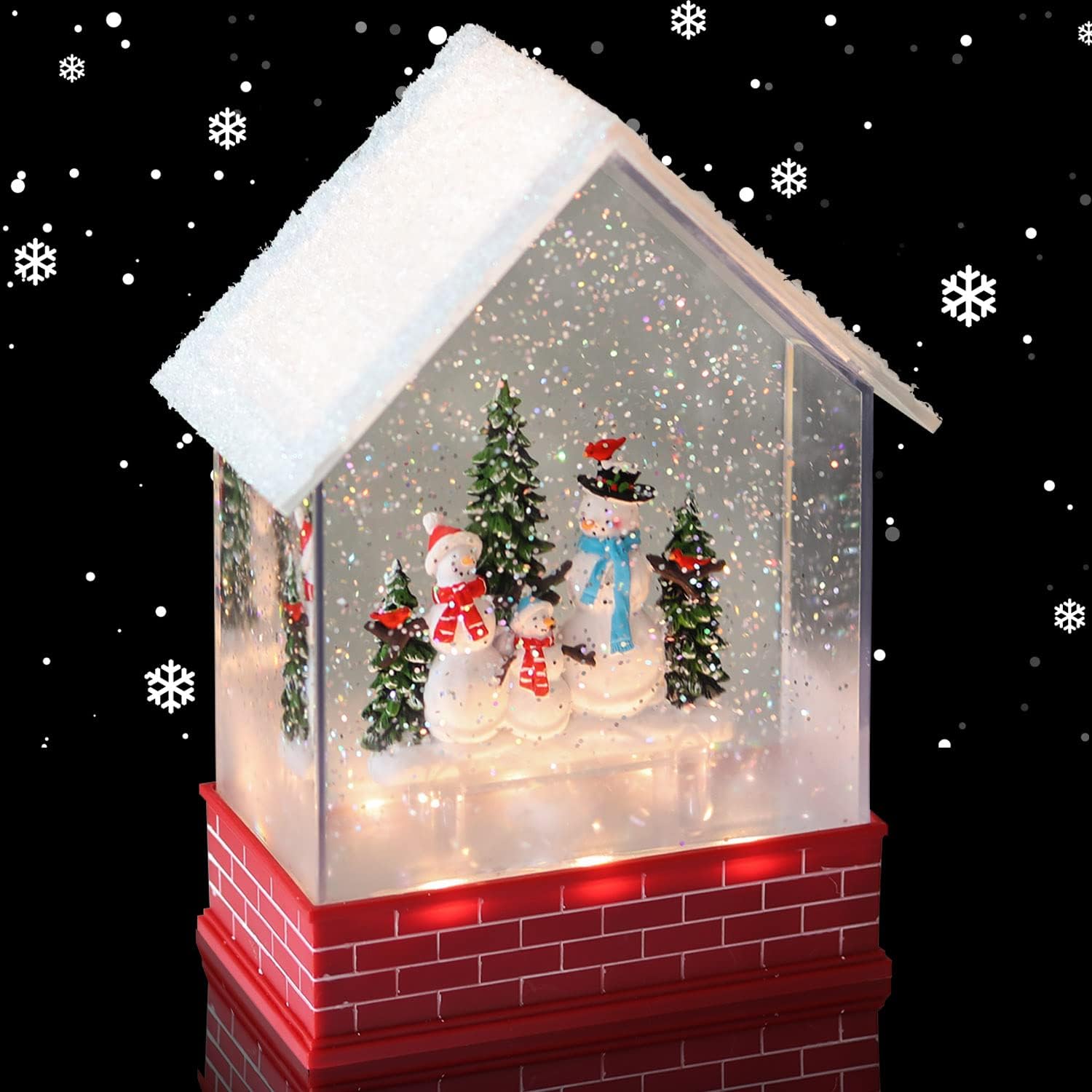 Snow Globes - Lasumora Christmas Snow Globe House with 6H Timer & Music, USB Line/Battery Operated Lighted Water Glittering Lantern, Swirling Singing Snow Globes House Holiday Festival Decoration Gifts-Snowman