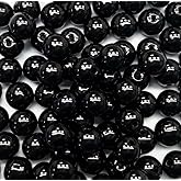 Bxwoum 200PCS 8mm Glass Beads for Jewelry Making Soild Black Round Loose Beads for Bracelets DIY Crafts (Black)