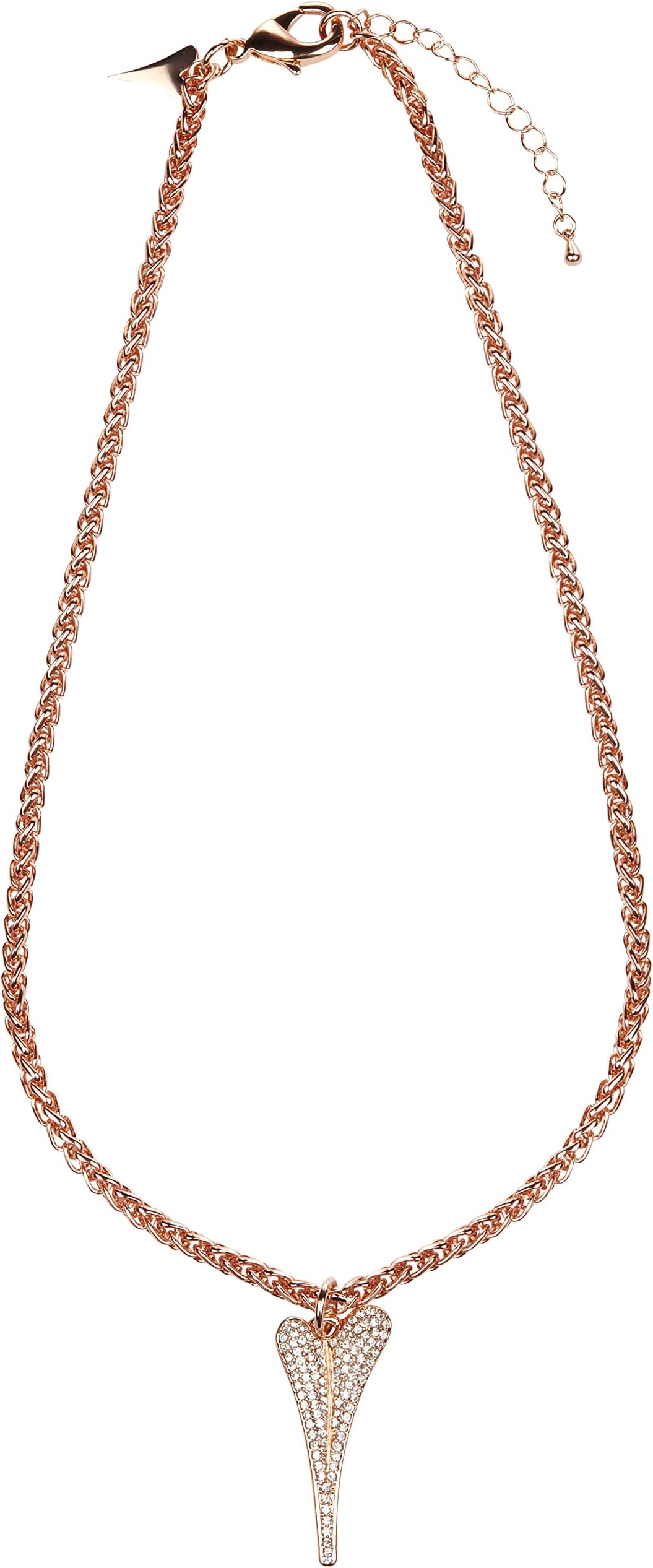 Miss Dee rose gold plated fashion necklace with a solid heart and full diamante face pendant