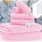 Pink Towels - 100% Cotton, Soft, Quick Dry, Lightweight, Towel Set of 6, 2 Large Bath 30" x 56", 2 Hand 18" x 28", 2 Washcloths 13" x 13", Pink Towels Bathroom Sets, Luxury Towel Gift Set
