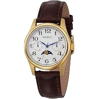 BERNY Orologio Uomo Al Quarzo Con Fasi Lunari – Quadrante Day-Date Con Numeri Arabi, Cinturino In Pelle E Impermeabile