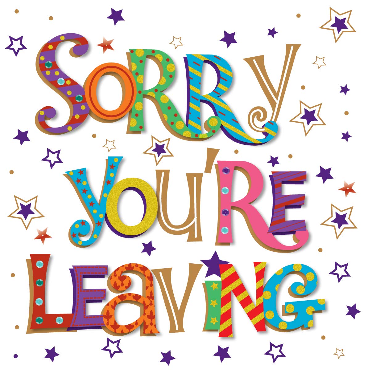 Sorry You're Leaving Greeting Card (LD-MWE60030/55) - Large Card - Sorry You're Leaving - from The Talking Pictures Range - Hand Finished with Sequins, Gold Foil and Flitter