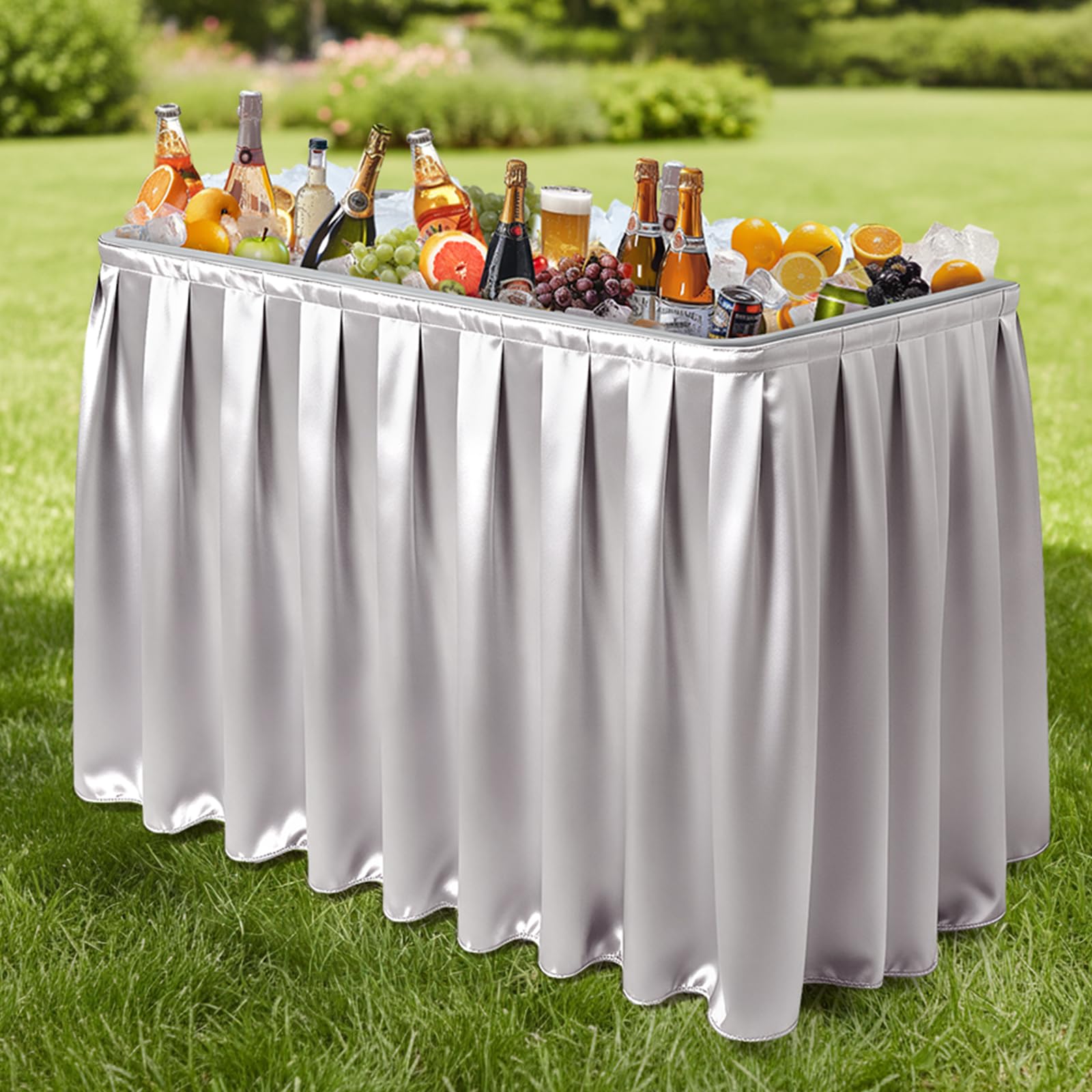 VINGLI 46" Extra LargeFolding Party Ice Cooler, Portable Tailgate Camp Fishing Cleaning Table, Plastic with Matching Skirt, Ice Table for Party, BBQ, Camping, Picnic (Grey) Image