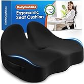DailyCuddles Seat Cushion, Chair Cushions for Office Chairs/Desk Seats/Wheelchair - Hip&Sciatica&Tailbone Pain Relief Memory Foam Office Chair Cushion for Long Sitting Office Workers, Black