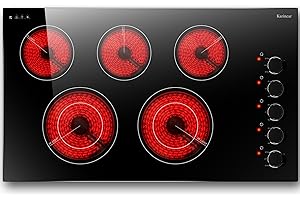 Karinear 36" Electric Cooktop 5 Burners, Knob Control Electric Stove Top, 9 Power Levels, Residual Heat Indicator, 8400W, 40A, 240V Hardwire(Black)