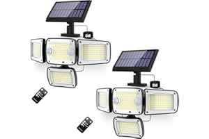 Outdoor Solar Motion Sensor Lights - Dual Sensor 342 LED 4000LM 7000K for Outside Security Lighting - IP65 Waterproof & Remot