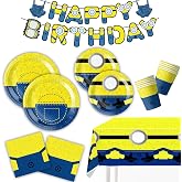 Zorpex Cartoon Mini Jeans Birthday Supplies, Cute Funny Yellow Blue Happy Birthday Tableware for Kid, Party Decoration Supplies with Banner, Tablecloth, Plate, Paper Cup, Napkin