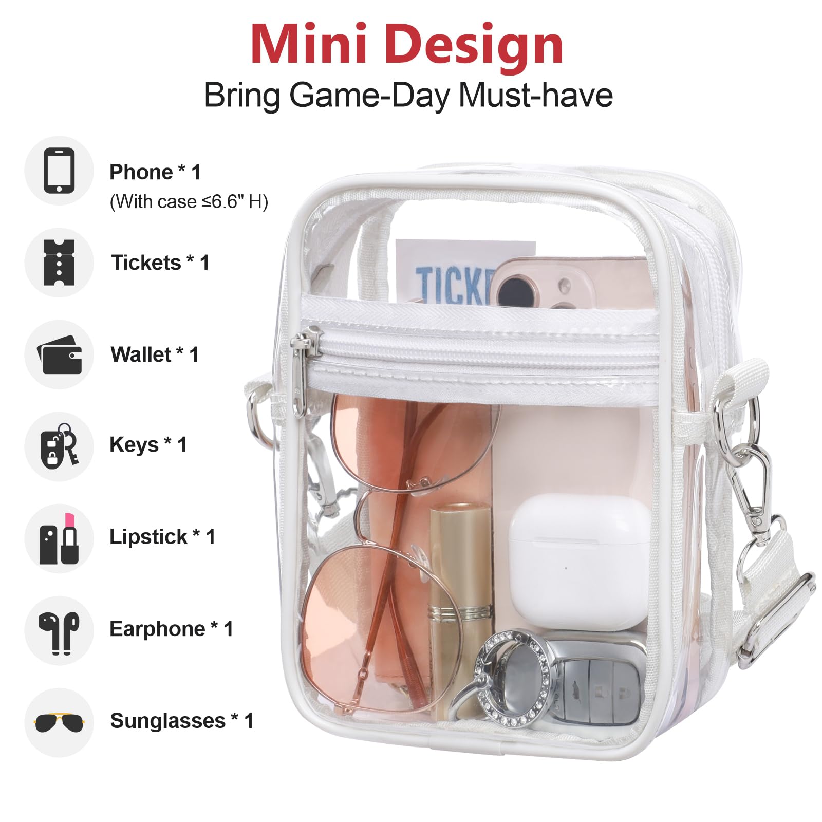 PACKISM Clear Bag for Stadium Events - Clear Purses for Women Stadium Crossbody Messenger Bag for Concerts Sporting Events