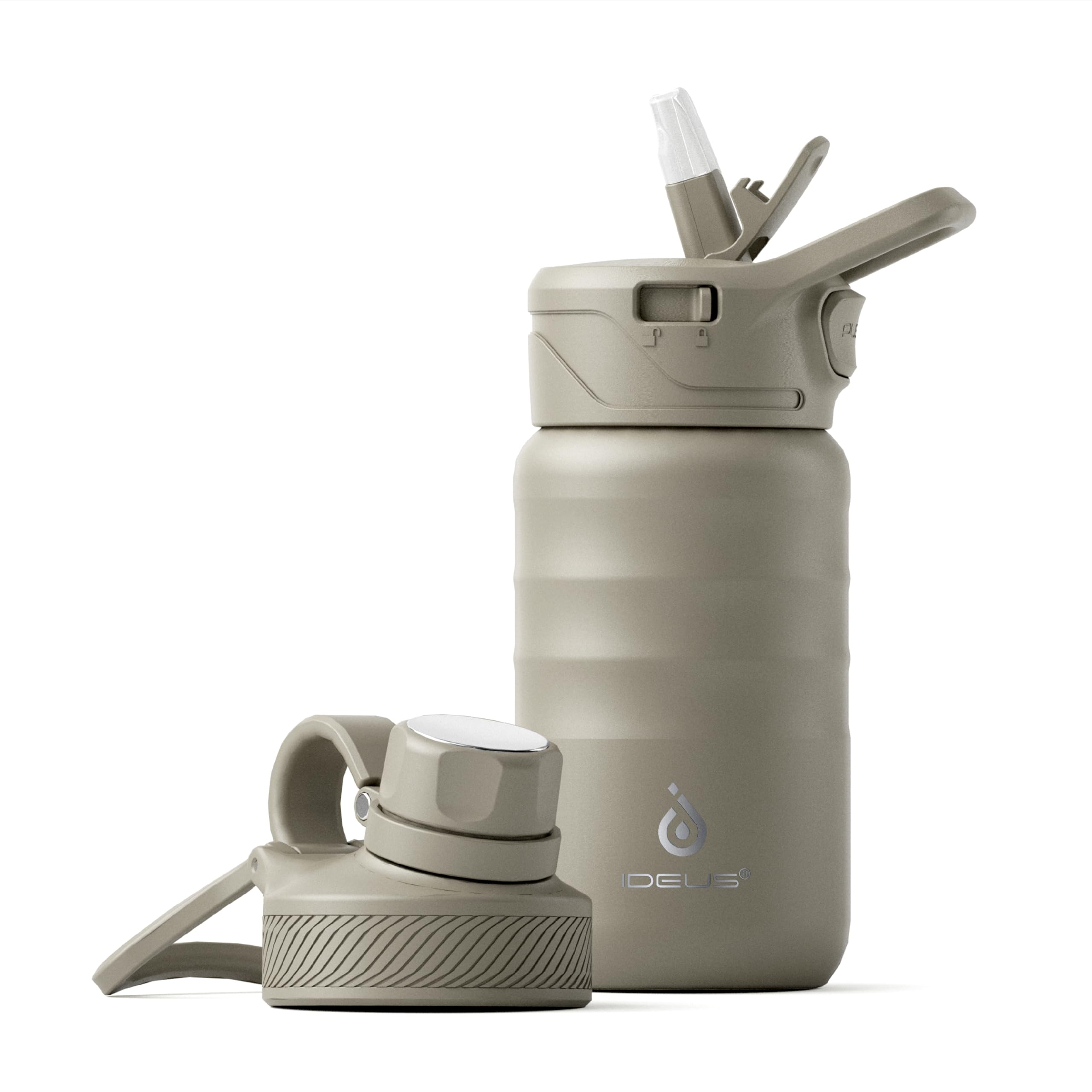 IDEUS Insulated Water Bottle 360ml/12oz, Stainless Steel Water Bottle for School, Insulated Bottles with Straws Leakproof, Vacuum Double Wall Water Bottles for Boys and Girls with 2 Lids, BPA Free — image 1