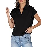 JDWZSI Women's Cap Sleeve Crop Tops Collared V Neck T Shirts Boxy Short Sleeve Polo Shirts Summer Basic Tees Fashion Clothes