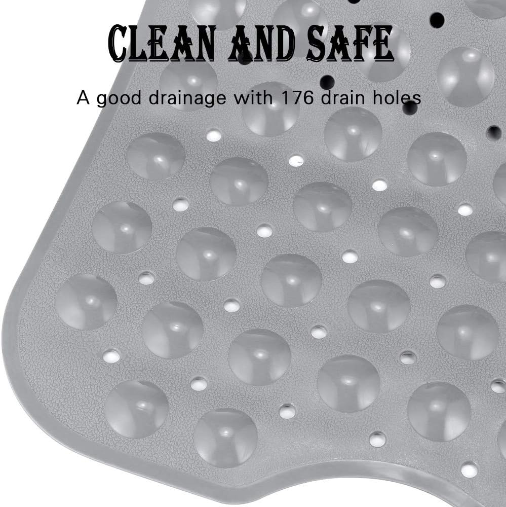 YINENN Bath Tub Shower Mat 40x16 Inch Non-Slip and Latex Free,Bathtub Mat with Suction Cups, Machine Washable Bathroom Mats with Drain Holes (Grey): Health & Personal Care