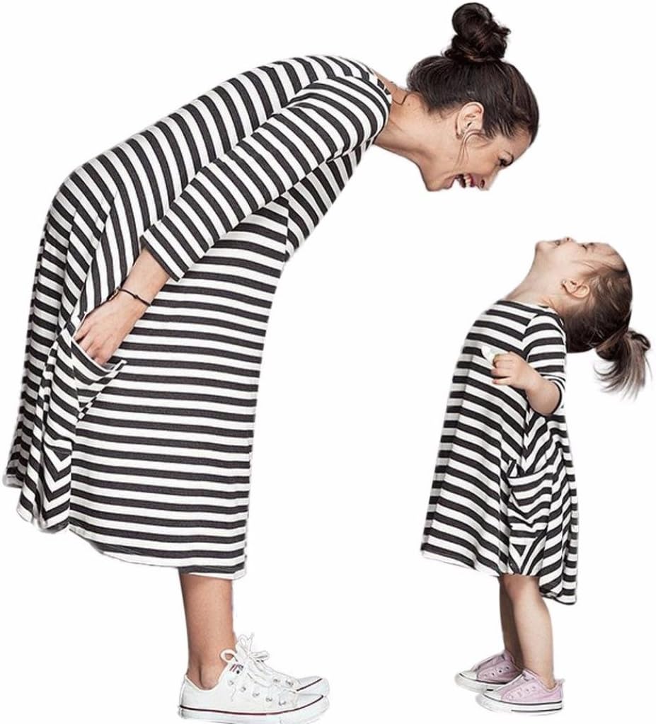 Blackobe Mother/Daughter Black White Striped Dress Casual Family Clothes Women Dress