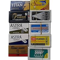 NEW 100 Shaving Safety Razor Double Edge Blades of 10 Top Brands - Feather ASTRA PERSONNA.Sampler Pack