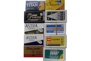 LOTUS 100 Shaving Safety Razor Double Edge Blades of 10 Top Brands - Feather ASTRA PERSONNA.Sampler Pack