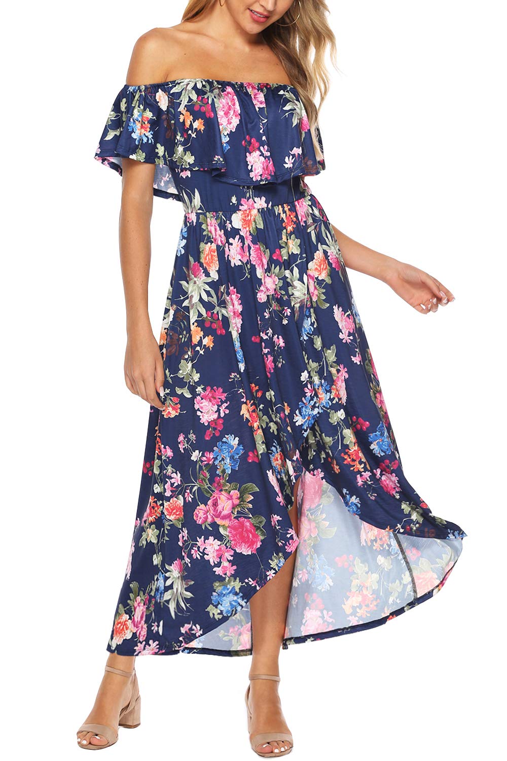 Zattcas Women Off Shoulder Maxi Dress Summer Strapless Long Maxi Dress