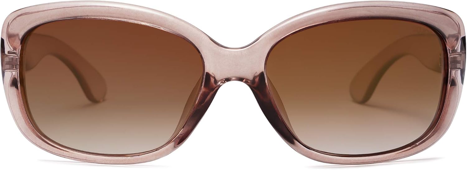 SOJOS Vintage Square Sunglasses for Women Polarized UV Protection Havana Frame SJ2111 with Transparent Brown Frame With Gradient Brown Lens: Clothing