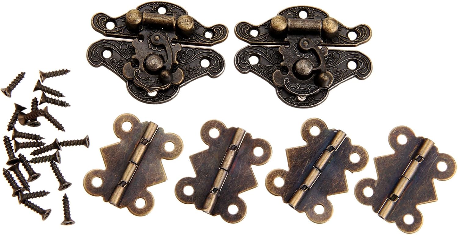 Dophee 2PCS Antique Bronze Box Latch Hasps with 4PCS Butterfly Shaped Hinge and 28 Screws for Vintage Wooden Decorative Cabinet Jewelry Gift Wine Box - Image 3