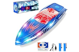 CAROX RC Boat with Waterproof Remote Control, Cool LED Light for Kids and Adults, 2.4GHz High-Speed Remote Control Speed Boat with 2 Rechargeable Batteries, Mini RC Boats for Pools and Lakes (Blue)