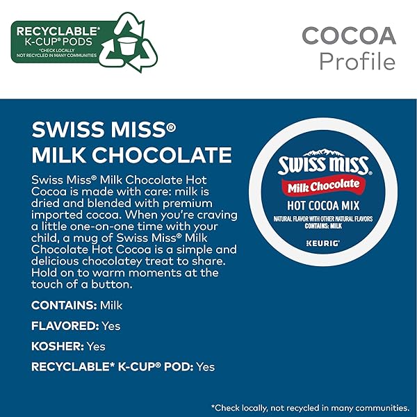 SWISS MISS MILK CHOCOLATE HOT COCOA, SINGLE-SERVE KEURIG K-CUP PODS, HOT CHOCOLATE, 44 COUNT