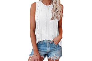 Bliwov Womens Summer Tank Tops Eyelet Embroidery Shirts Sleeveless Casual Beach Vacation Clothes Scoop Neck Basic Top