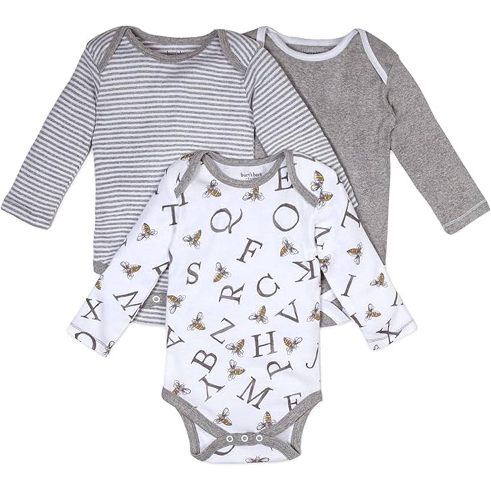 Burt’s Bees Baby unisex baby Bodysuits, 3-pack Long & Short-sleeve One-pieces, 100% Organic Cotton Bodysuit, A-bee-c, 6 Months US