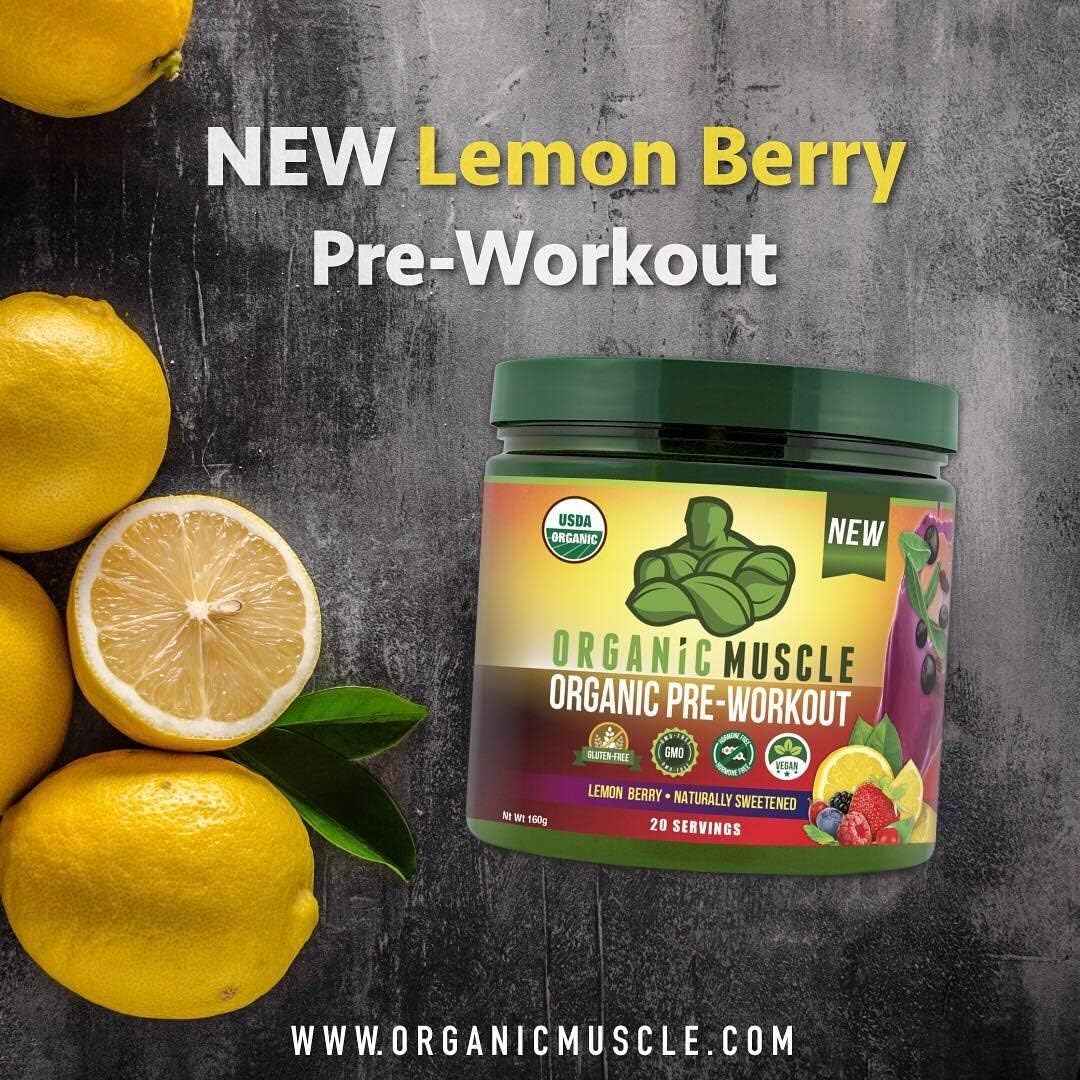 Organic Muscle #1 Rated Organic Pre Workout Powder-Natural Vegan Keto Pre-Workout & Organic Energy Supplement for Men & Women- Non-GMO, Paleo, Gluten Free, Plant Based -Lemon Berry -160g: Health & Personal Care