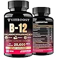 B12 with Hyaluronic Acid, Collagen and Folate – 25000 mcg B12 Complex | Maximize Absorption & Energy | Gluten Free USA Made, 