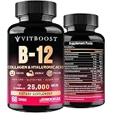 Vitamin B12 with Hyaluronic Acid and Collagen - 25000 mcg B12 Complex, 60Ct | Maximize Absorption &amp; Energy - Folate, B1, B2, B3, B6, B7, B12 Vitamins 5000 mcg Methylcobalamin - Gluten Free