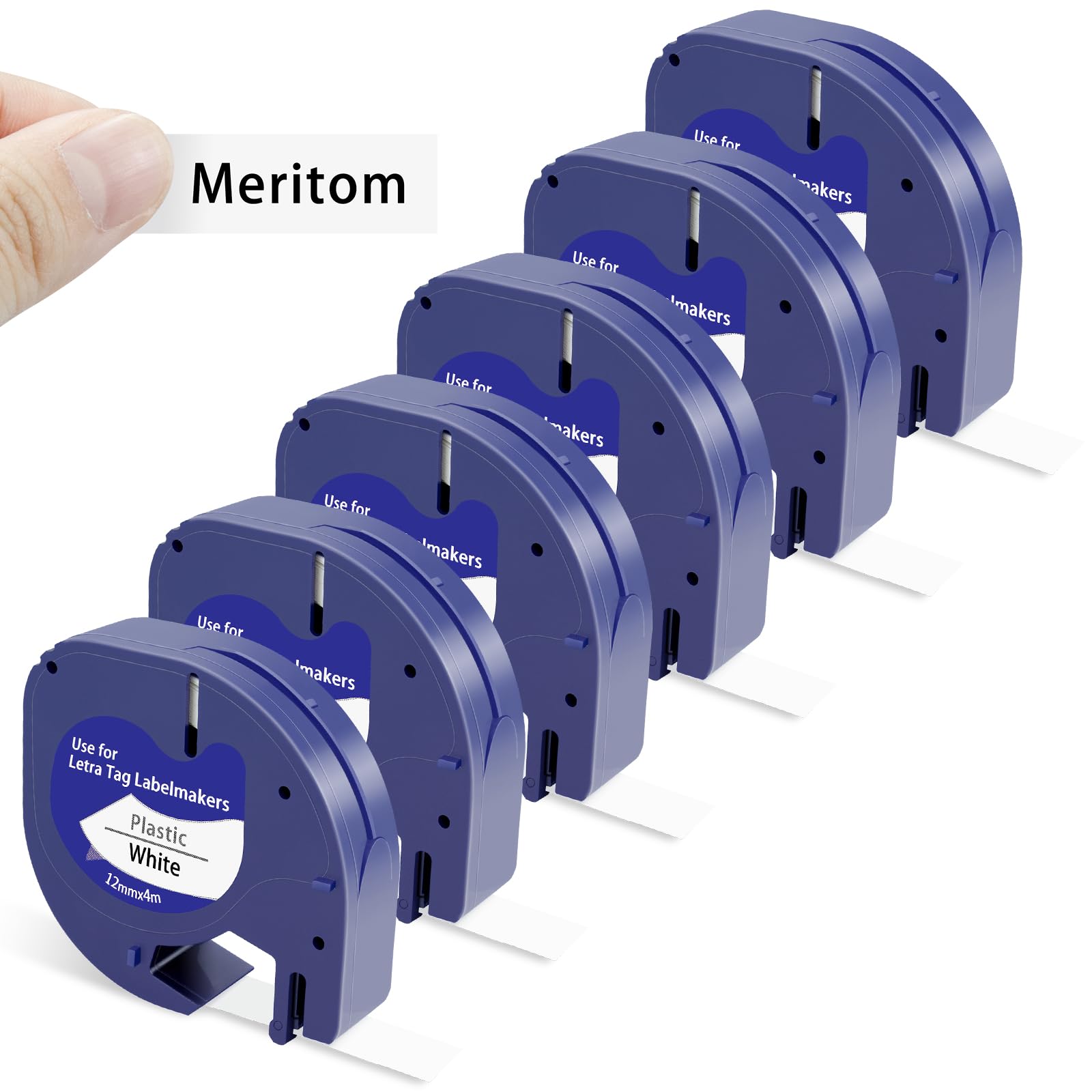6X Replacement for Dymo Letratag Refills Tape Plastic Black on White, 91201 12mm x 4m, Compatible with Dymo Label Tape LT-100H LT-100T LT-110T 200B XR XM QX50