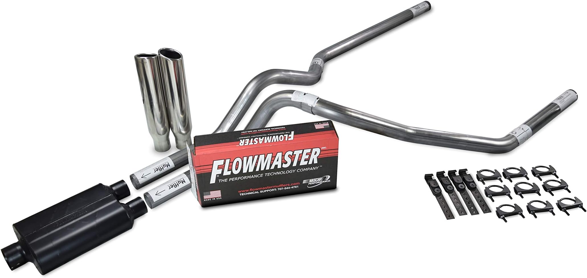 Truck Exhaust Kits - Shop Line Dual Exhaust System 2.5 Stainless Steel Flowmaster 40 2.5" Polished Rolled Edge Clamp on Tip