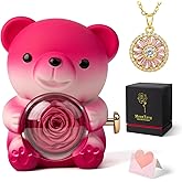 mountova Cute Teddy Bear with Preserved Rose and Necklace, Elegant Bear Roses Gifts with Hidden Jewelry Box for Women, Girlfriend, Wife, Sister, Valentines Day Gift, Forever Eternal Rose Flower Decor