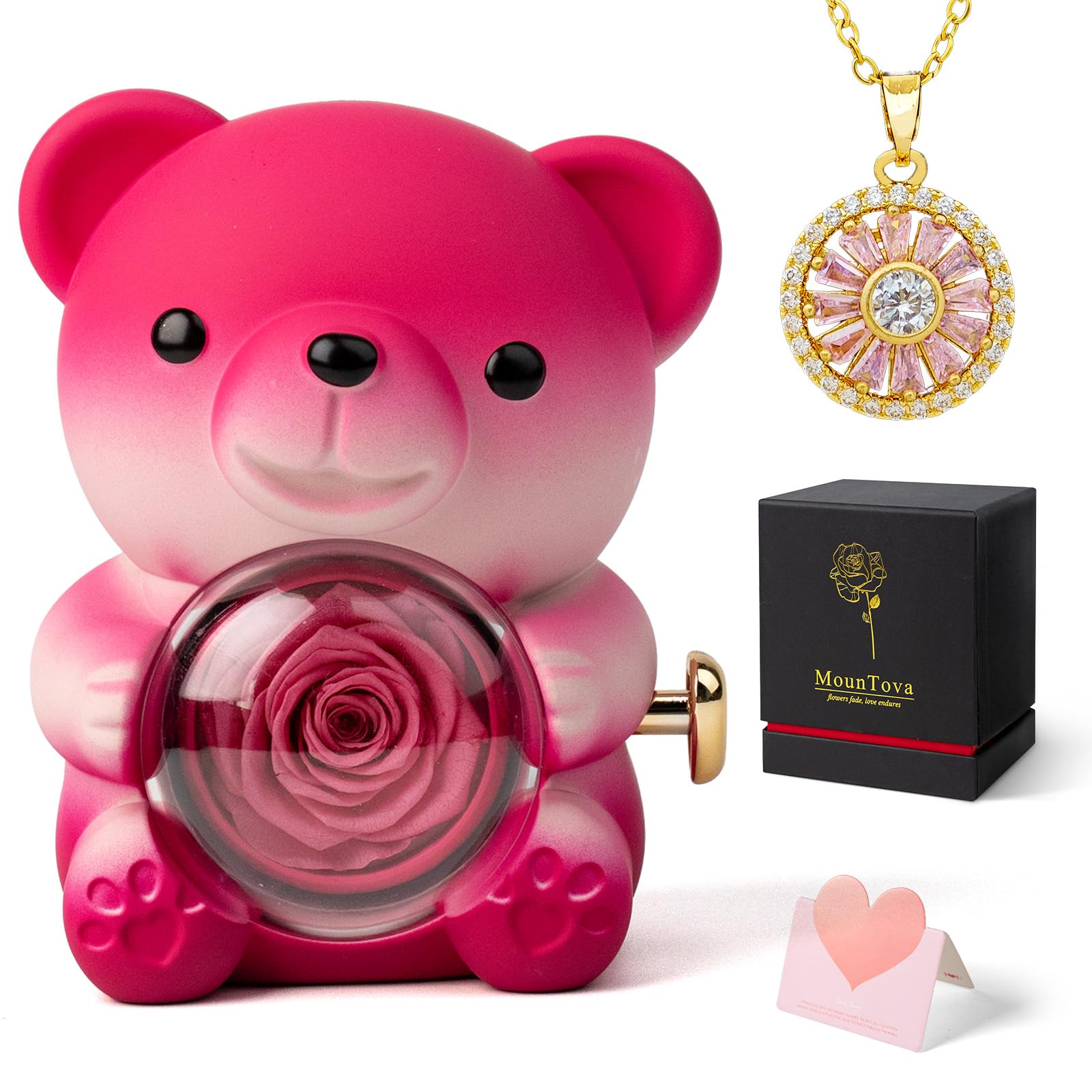 mountova Cute Teddy Bear with Preserved Rose and 4.7*4.5*6.5