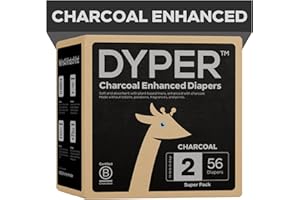 DYPER Charcoal Enhanced Diapers | Baby Diapers from Plant-Based* & Honest Materials | Day & Overnight Diapers | Disposable Diapers for Sensitive Skin (Size 2, 56, Count)