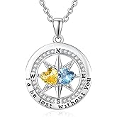 JIYVY32 Christmas Gifts Compass/Clover/Cross Necklace for Women Exquisite Anniversary Birthday Gifts for Wife Her Double Birthstone Pendant jewelry ‘I'd be Lost Without You’