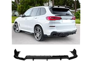 FREEMOTOR802 Rear Diffuser with Side Aprons, Compatible with 2019-2025 BMW G05 X5 LCI M Sport Package, IKON Style Gloss Black PP ABS Rear Bumper Lower Diffuser Lip Corner Guards Protectors
