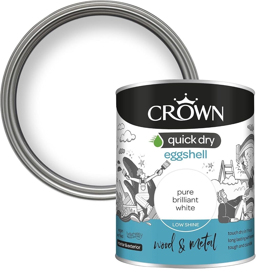 Crown Pure Brilliant White Quick Dry Eggshell Paint 750ml for Wood Metal