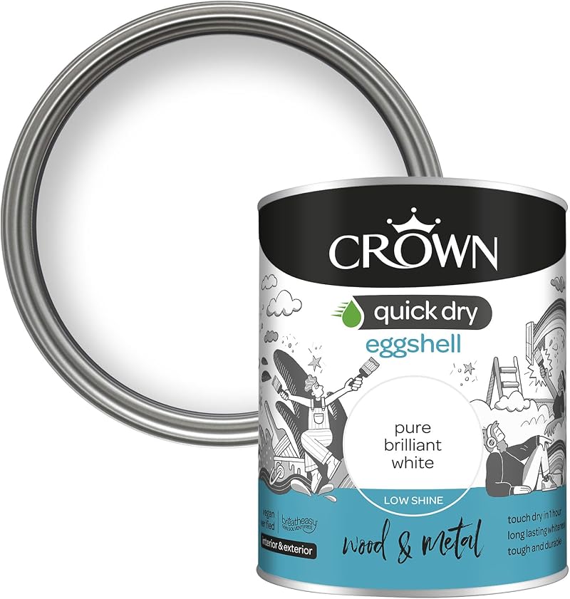 Crown Pure Brilliant White Quick Dry Eggshell Paint 750ml for Wood Metal